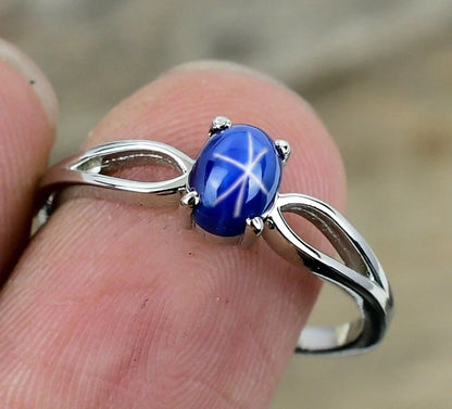 Blue Lindy Star Sapphire Ring 925 Sterling Silver Ring For Woman Birthday Gift