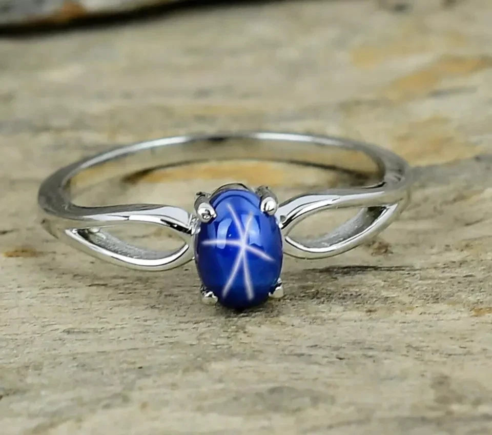 Blue Lindy Star Sapphire Ring 925 Sterling Silver Ring For Woman Birthday Gift