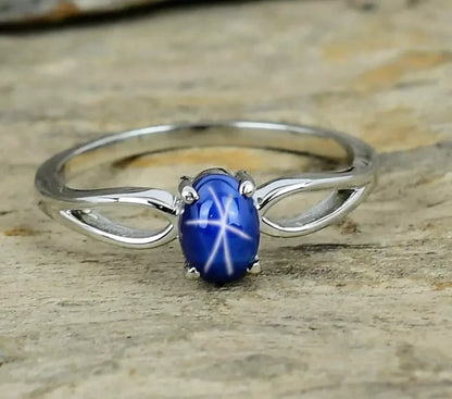 Blue Lindy Star Sapphire Ring 925 Sterling Silver Ring For Woman Birthday Gift