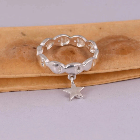 Designer Band Star Charm Ring 925 Sterling Silver Every Occasion Ring For Her