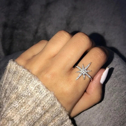 1.40 CT Round Simulated Diamond Women Star Engagement Ring 14K White Gold Plated
