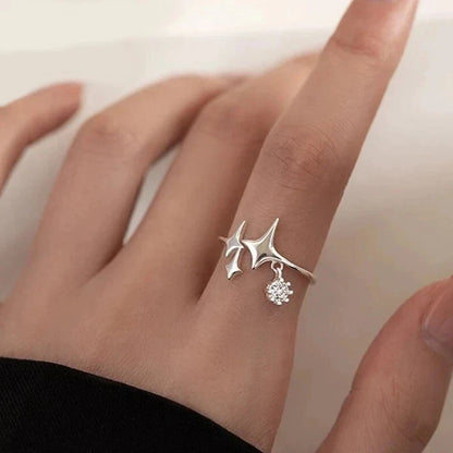 Genuine 925 Sterling Silver Triple Star Adjustable Tassel Ring (Size 6-7)