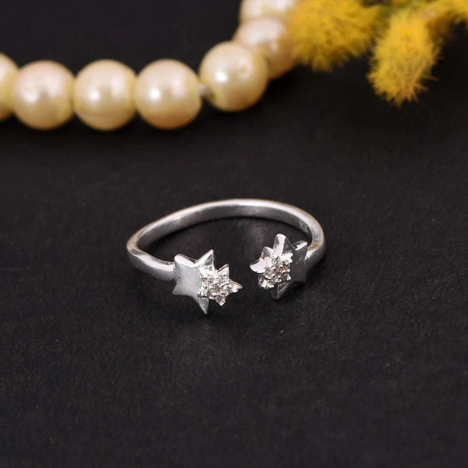 Delicate Star Stackable Ring in 925 Silver With CZ Zircon Engagement Ring Gift