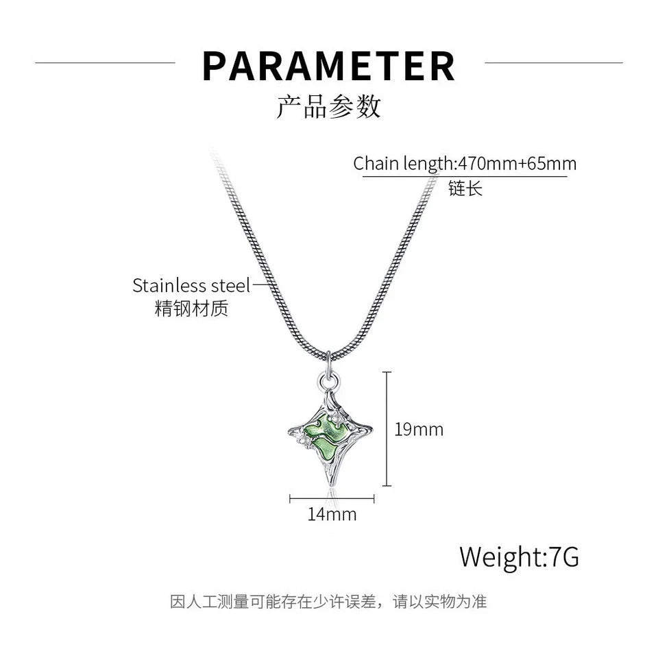 Four Pointed Star Pendant Necklace Stainless Steel Jewelry for Women Girls