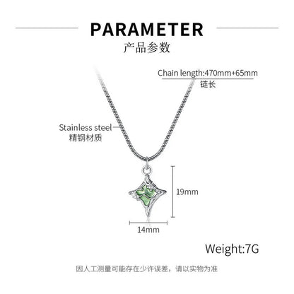 Four Pointed Star Pendant Necklace Stainless Steel Jewelry for Women Girls