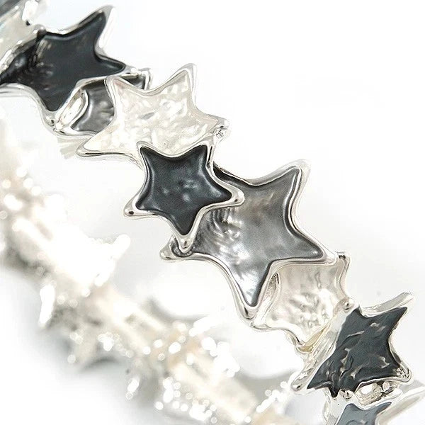 Dark Grey/ Grey/ Metallic Enamel Star Flex Bracelet in Silver Tone - 20cm Long