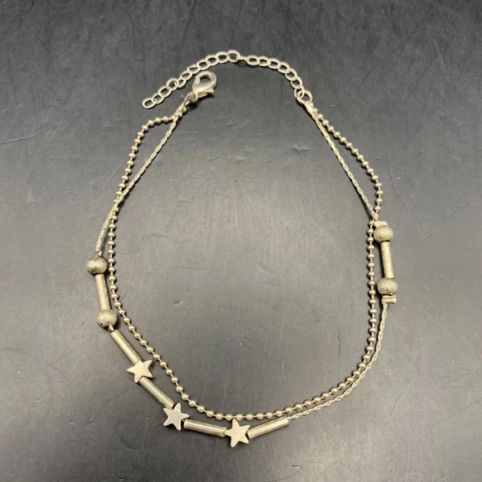 Dainty Layered Bracelet Star Beaded Layered Bead Chain Silver Tone Adjustable