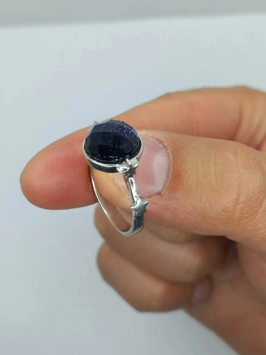 Sterling Silver 925 Ring Spakling Blue Stone Stars Jewelry Women Size 57 US 8