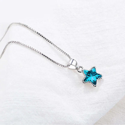 Blue Crystal Star Necklace 925 Sterling Silver Necklace