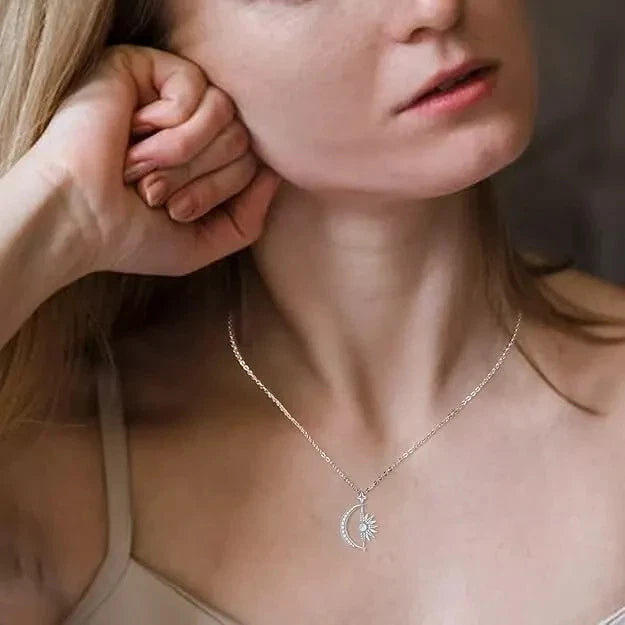 Crescent Moon Sun Star Pendant Necklace 925 Sterling Silver Jewelry NWOB