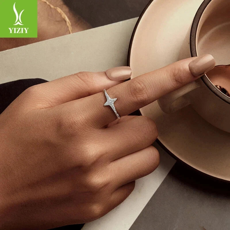 Fashion Exquisite 925 Sterling Silver Sparkling Star CZ Rings Women Gift Jewelry