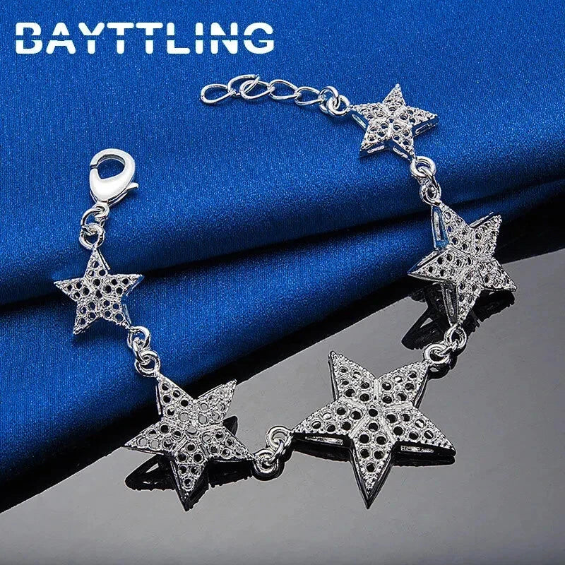 925 Sterling Silver Beautiful 5 Stars Bracelet For Women Girlfriends Jewelry