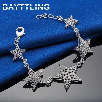 925 Sterling Silver Beautiful 5 Stars Bracelet For Women Girlfriends Jewelry