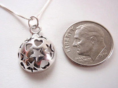 Hemisphere of Stars and Hearts Necklace 925 Sterling Silver Corona Sun Jewelry