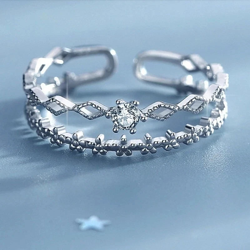 Fashion 925 Silver Tassesl Knuckle Ring Open Zircon Rings Women Adjustable