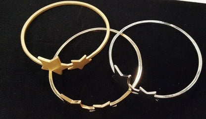 DUAL STAR SHINY GOLD, BRUSHED GOLD & SILVER 3 BANGLE BRACELET MATCHING SET V202