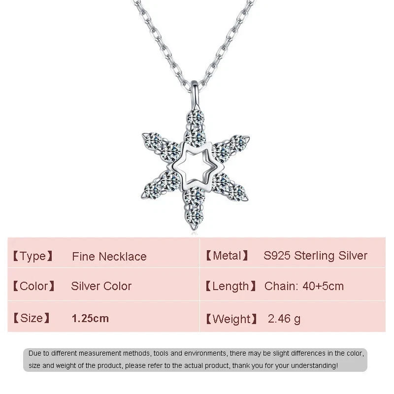 AAA CZ Star Snowflakes S925 Sterling Silver Necklace Clavicular Chain For Women