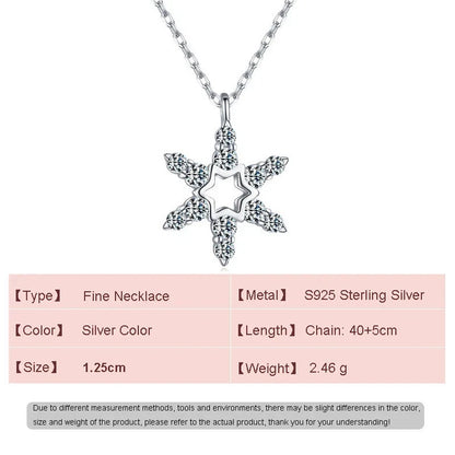 AAA CZ Star Snowflakes S925 Sterling Silver Necklace Clavicular Chain For Women