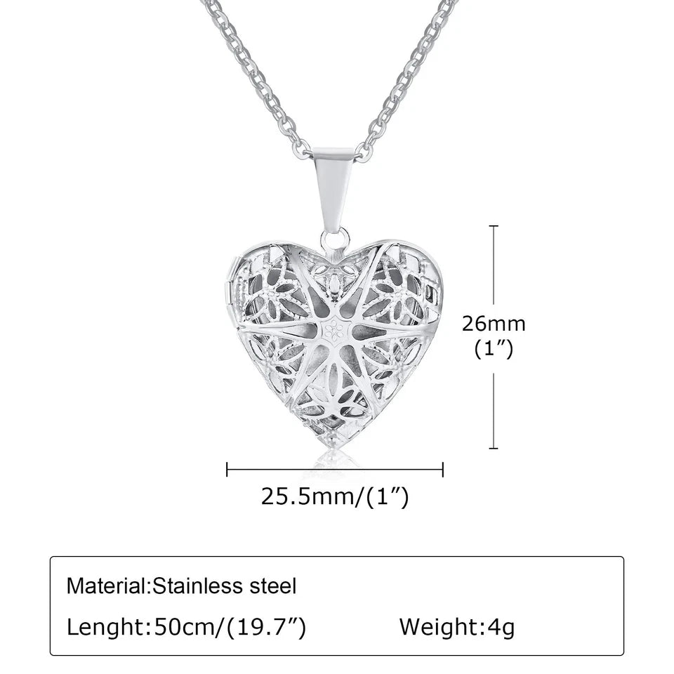 Heart-shaped Pendant necklace Stainless steel hollowed out six-pointed star 20''