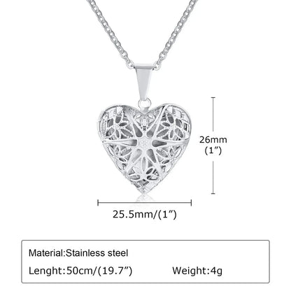 Heart-shaped Pendant necklace Stainless steel hollowed out six-pointed star 20''