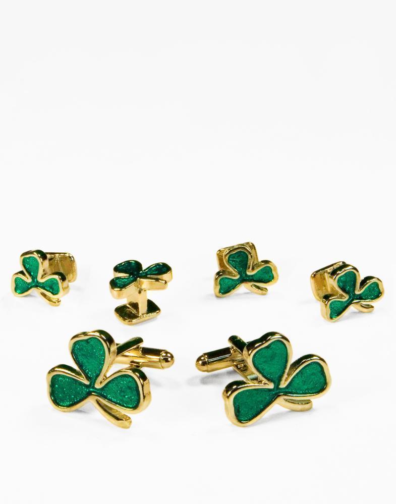 Irish Clovers Silver Studs and Cufflinks Set-1