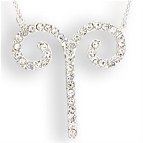SNK08 - Silver Brass Chain Pendant with Top Grade Crystal  in Clear-0