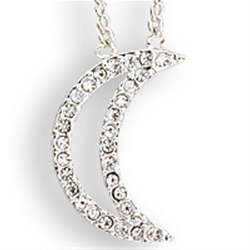 SNK13 - Silver Brass Chain Pendant with Top Grade Crystal  in Clear-0