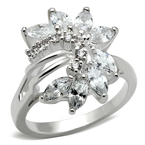 SS018 - Silver 925 Sterling Silver Ring with AAA Grade CZ  in Clear-0