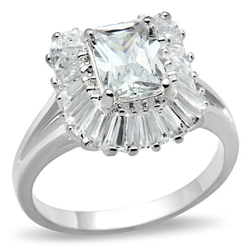 SS040 - Silver 925 Sterling Silver Ring with AAA Grade CZ  in Clear-0