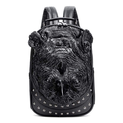 Studded 3D Rhinoceros Waterproof Backpack Unisex Fashion Pattern Bags Trendy Travel Knapsacks