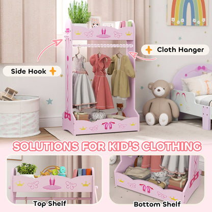 Kids Clothes Rail with 2 Storage Shelves MDF Pink for 3-8 Years