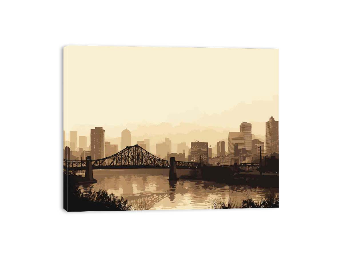 Brisbane Bridge Sepia Art Canvas Art Print