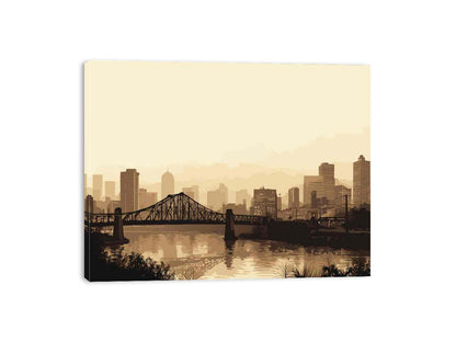 Brisbane Bridge Sepia Art Canvas Art Print