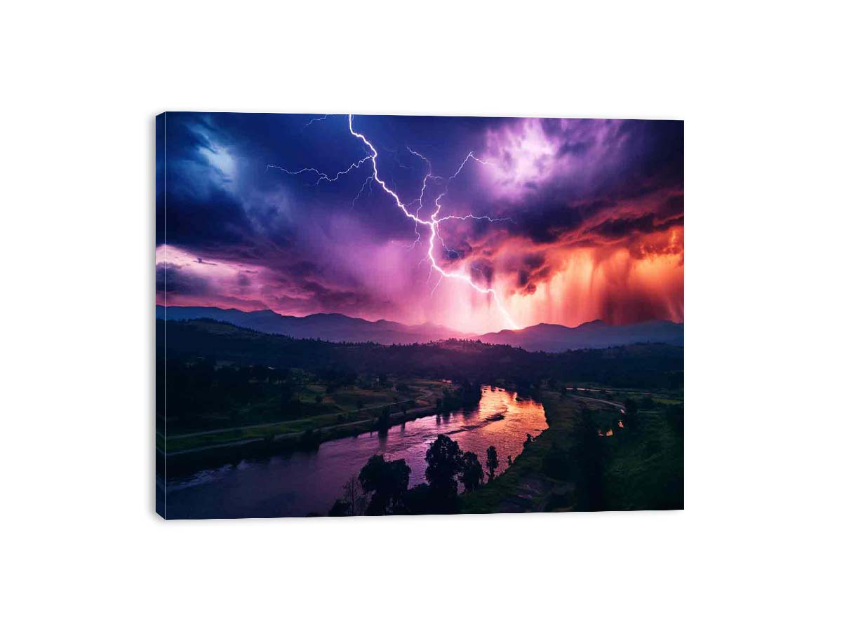 Lightning Over Mountains Canvas Art Print