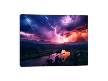 Lightning Over Mountains Canvas Art Print