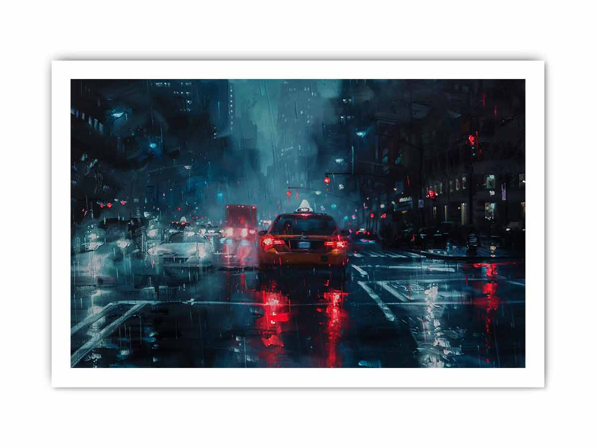Rain Drive   Canvas Painting Art Print