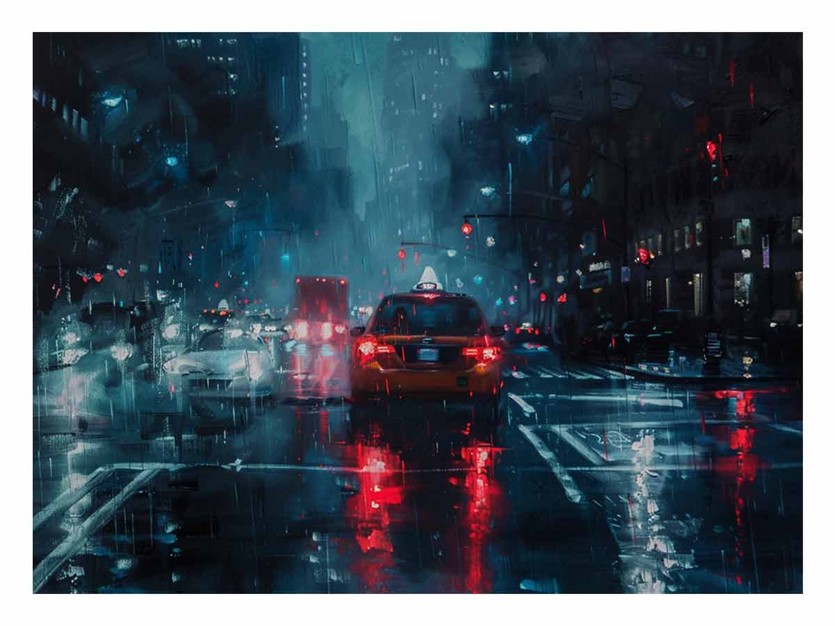 Rain Drive   Canvas Painting Art Print