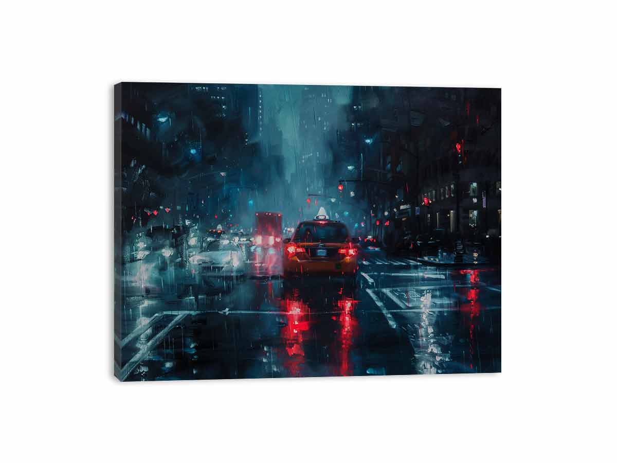 Rain Drive   Canvas Painting Art Print