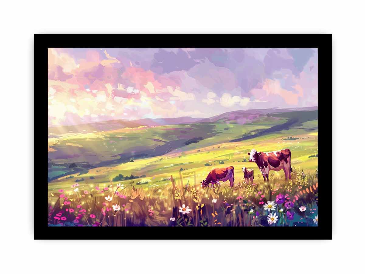 Morning Cows grazing   Canvas Painting Artwork