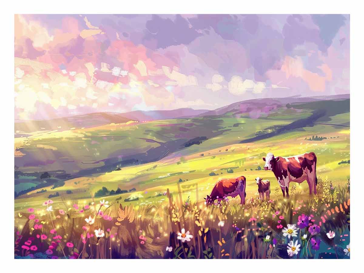 Morning Cows grazing   Canvas Painting Artwork