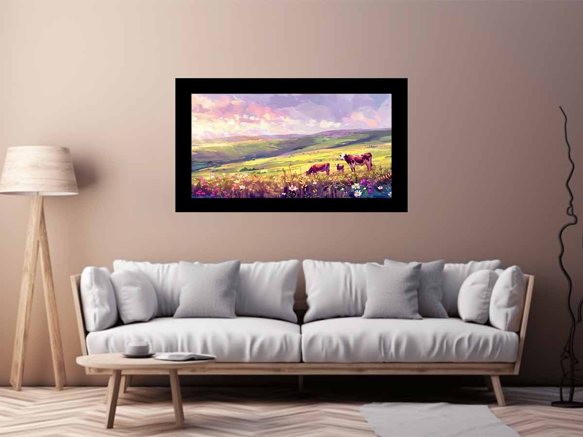Morning Cows grazing   Canvas Painting Artwork