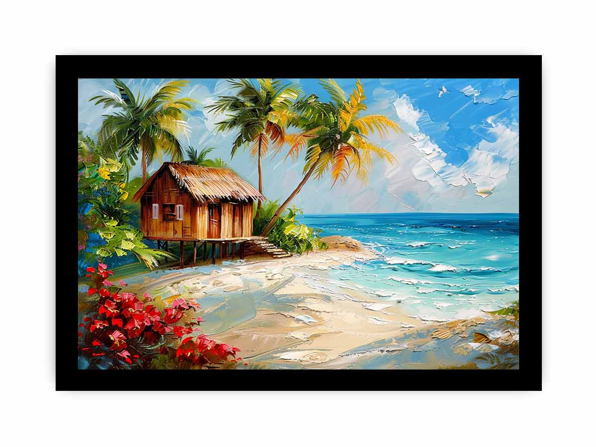 Wooden House on Beach Canvas Art Print