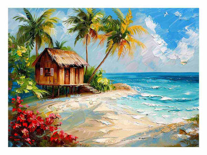 Wooden House on Beach Canvas Art Print