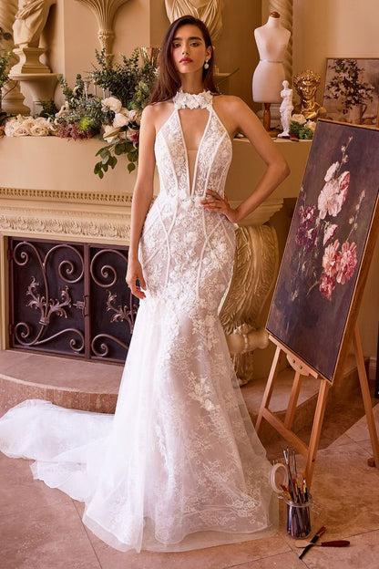 Lace Halter Neck Mermaid Wedding Dress
