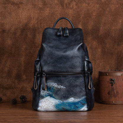 Womens Vintage Leather Large Backpack