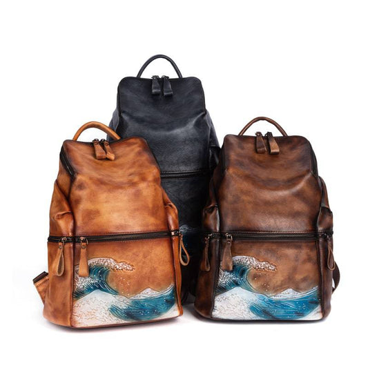 Womens Vintage Leather Large Backpack